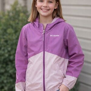 Columbia Girls Windbreaker Jacket Size 10–12 Purple & Pink Hooded - Like New